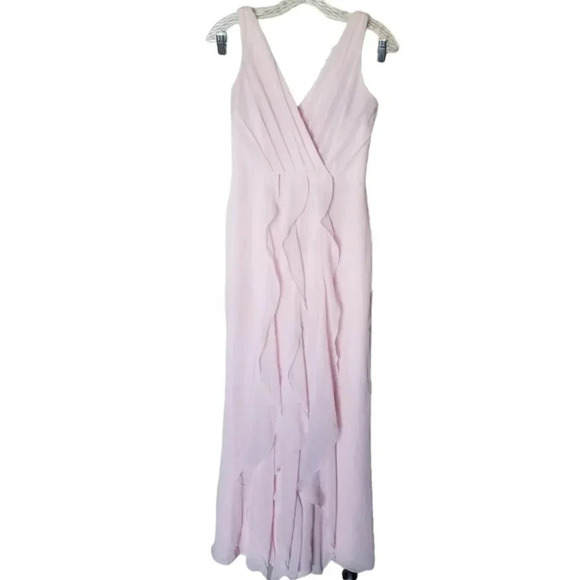 White By Vera Wang Blush Pink Ruffle Maxi  Bridesmaids Dress 2 - Picture 2 of 15